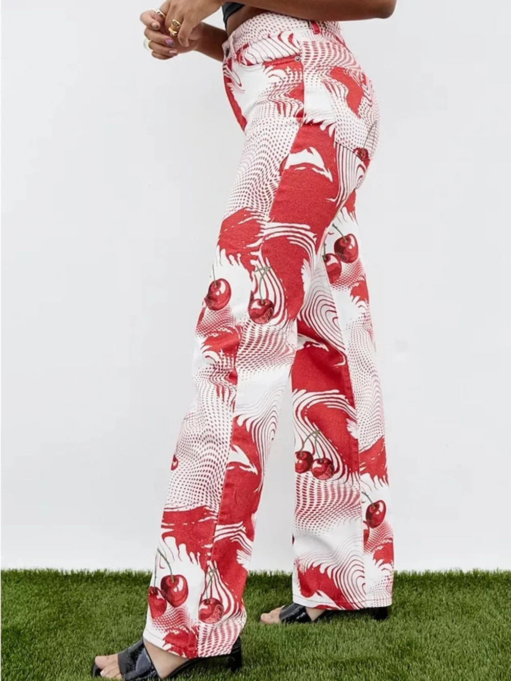 Jaded London Red Cherry Print Slouchy Boyfriend Jeans- NWT